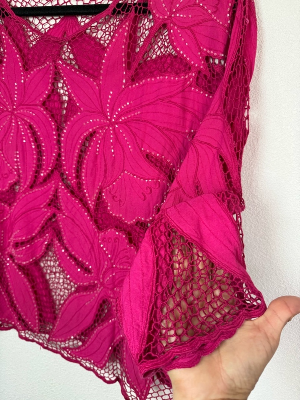 Surya Pink Beaded Sheer Floral Lace Top Boho Y2K Blouse Size L - Picture 3 of 12